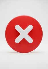 Obraz premium Red 3D Cross Mark Icon on Circular Button Isolated on White Background