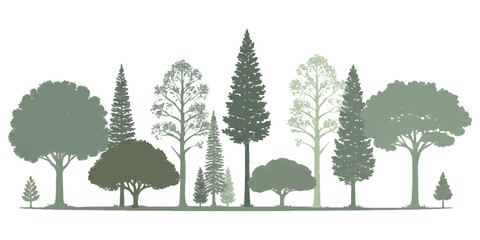 Set of different forest trees silhouettes in a row ©  Designer