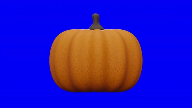3D Pumpkin Looping Animation Rotating on Blue Screen, High Quality Orange Squash Motion Graphic Isolated, Minimalist CGI Pumpkin with Stem for Autumn Food Video and Creative Editing