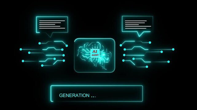 Artificial intelligence agents concept on the transparent background. surrounded by data and analytics elements, representing AI research, automation, and smart innovation. 4K VIDO