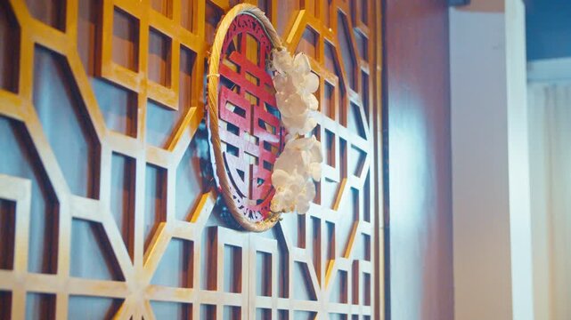 Close Up of Double Happiness Decoration for Chinese Engagement