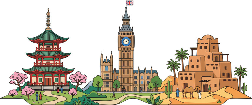 London Big Ben Landmark Illustration United Kingdom Travel Vector