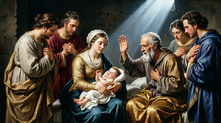 Fototapeta premium John the Baptist is born, named by Zechariah, fulfilling God's holy prophecy.