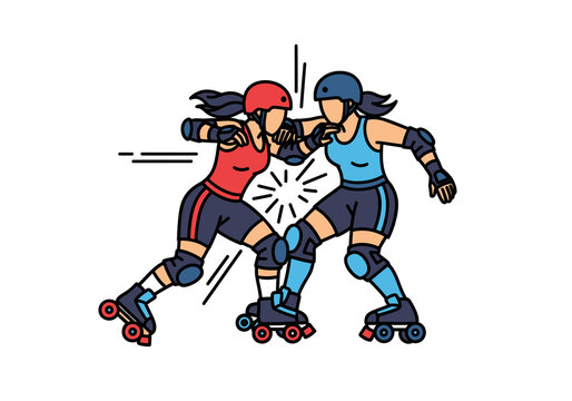 Competitive athletes in roller derby vector contact sport match