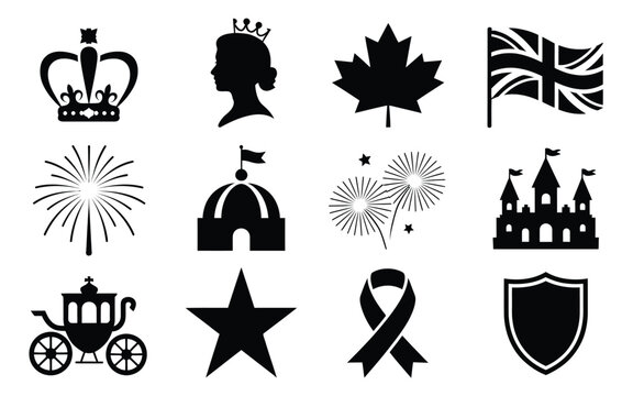 Victoria day celebration silhouette icons grid layout