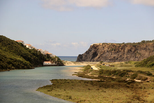 View of the landscape at Odeceixe Beach, Algarve, Portugal