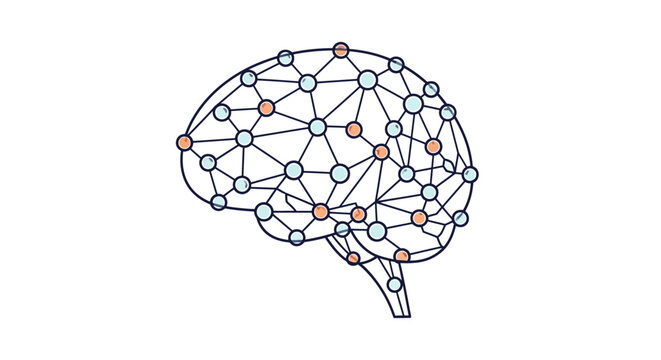 Abstract illustration of human brain formed by connected nodes and lines.