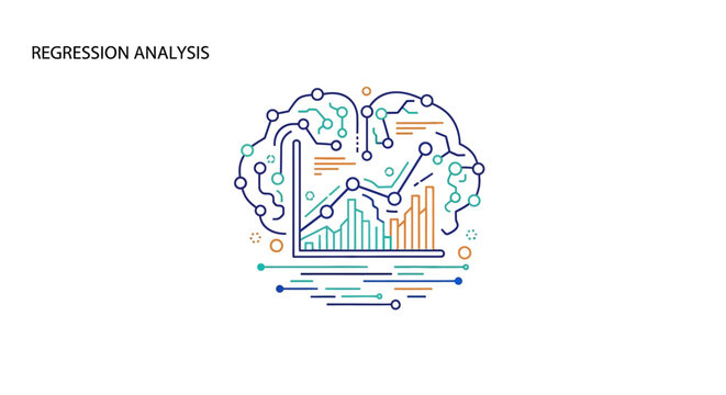 Abstract illustration of regression analysis conceptualized as a digital human brain.