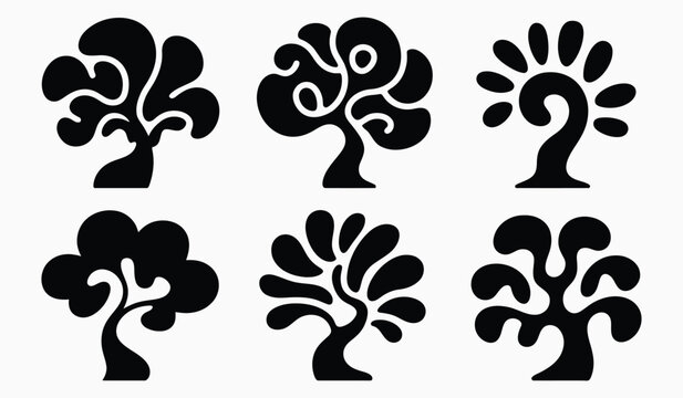 Abstract Organic Tree Symbol Silhouette Vector Collection For Modern Logo Design