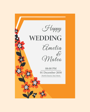 Wedding invitation card with flowers