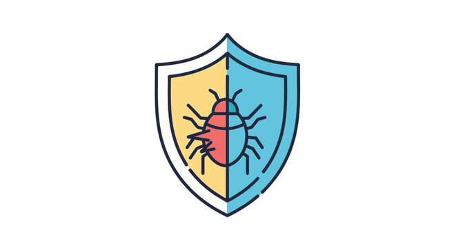 Antivirus shield icon with a bug symbol for cybersecurity protection.