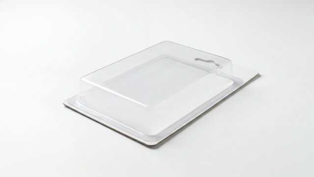 Transparent plastic blister packaging mockup on white surface for product display