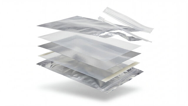 Transparent layers of packaging material isolated on white background