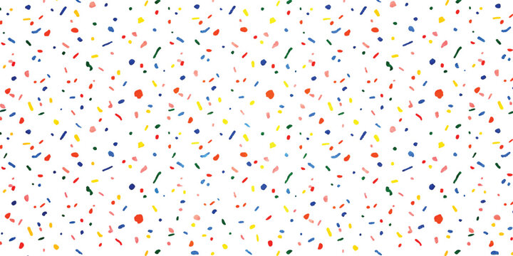 Abstract seamless pattern with small colorful geometric shapes and dots