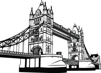 Obraz premium London Tower Bridge Vector Illustration Black and White Line Art