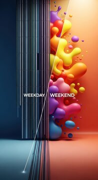 Contrasting markers highlight the difference between the organized routine of the weekday and the freedom and leisure found on the weekend schedule, reminder, grid, paper