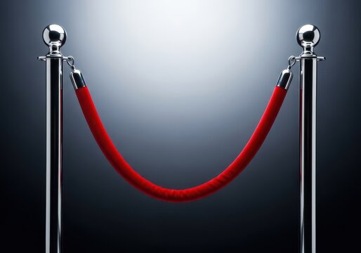 Elegant red velvet rope barrier separating an exclusive area, featuring polished chrome stanchions and rich fabric, symbolizing VIP access and luxury, access, sophisticated, fabric