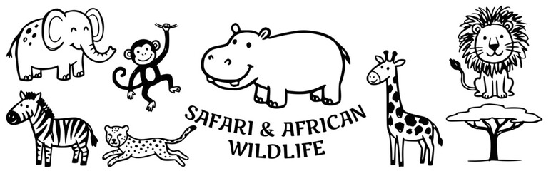 Naklejka premium Safari and African wildlife silhouette black filled vector Illustration icon