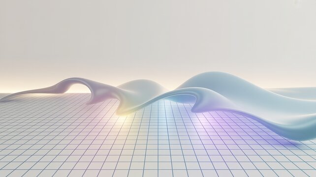 Minimal Pastel Wave Landscape On Wireframe Grid Background