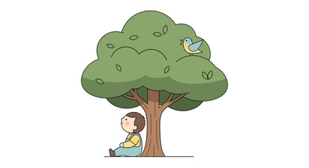 Boy sitting under a tree. © kasiman