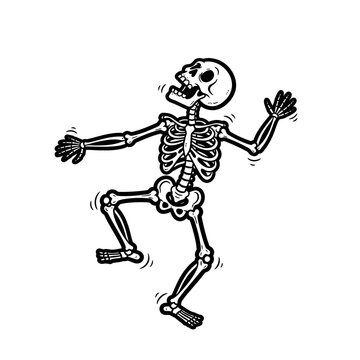 Cartoon skeleton dancing joyfully against white background vector illustration