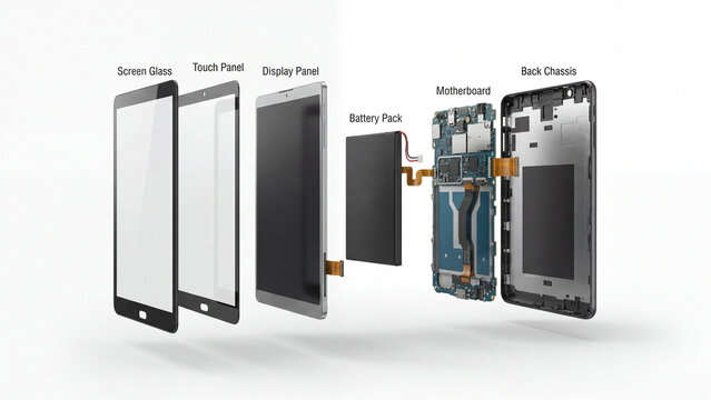 Smartphone components diagram showing internal parts and structure