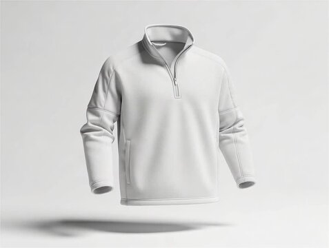 White quarter zip pullover sweatshirt rotating for sports