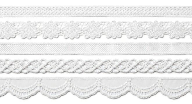 Set of White Lace Ribbons and Decorative Borders for Sewing and Craft