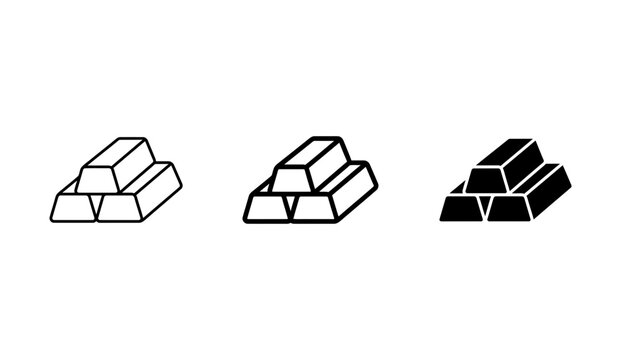 3 Gold Bar silhouette icons stacked bullion, solid black style, banking finance investment set