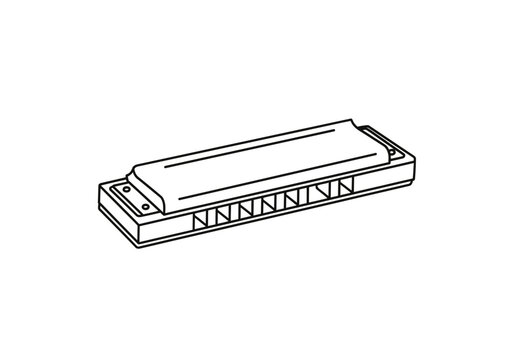 Minimalist harmonica line art icon isolated on white background