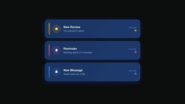 Dark Mode Mobile Notification Panel with Message Email and Task Alerts