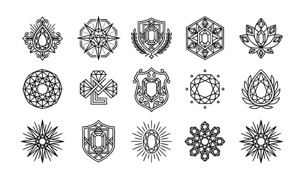 Luxury Gemstone and Diamond Line Art Emblem Set &ndash; Elegant Vector Icons Collection