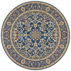 Naklejka premium Round persian style rug in blue and cream with intricate geometric patterns on a transparent background. Concept of traditional craftsmanship