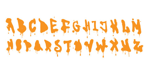 Orange graffiti alphabet letters with dripping paint effect for street art and urban graphic designs ©  Designer