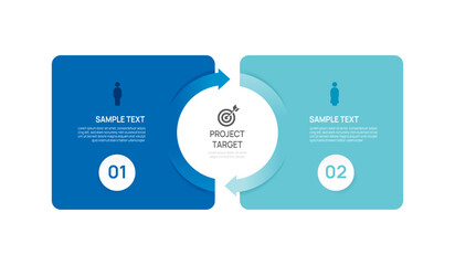 Venn diagram business infographic circle chart template 2 options, presentation with arrow Circular diagram elements vector illustration.