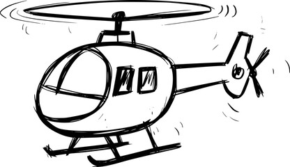 Hand-drawn black of a helicopter in flight a white background, isolated transport © HasnaHena55