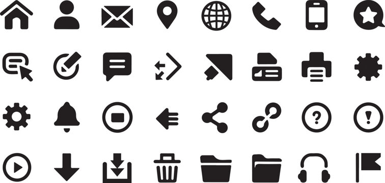 Versatile web button icon pack for modern application user interface design systems.