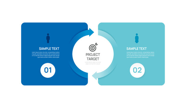 Venn diagram business infographic circle chart template 2 options, presentation with arrow Circular diagram elements vector illustration.