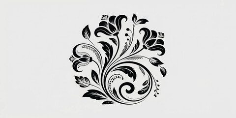 Elegant Black Floral Damask Ornament with Decorative Swirl Pattern © mahabubmorshed