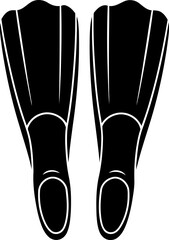 Swim fins pair rendered in a sleek black silhouette design signifies underwater exploration and professional aquatic sports equipment. © amirhamzaaa