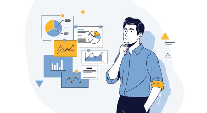 Business analyst thinking by data charts and graphs. Business concept.