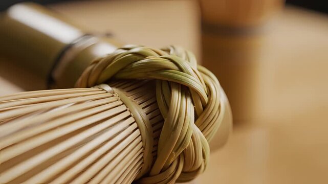 Closeup of a Traditional Bamboo Chasen Whisk for Matcha Tea Preparation.