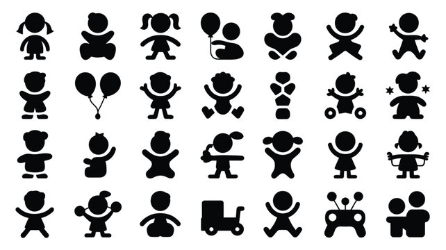 Set of 30 playful children's day themed silhouettes featuring kids engaged in various joyful activities perfect for celebrations education and creative projects