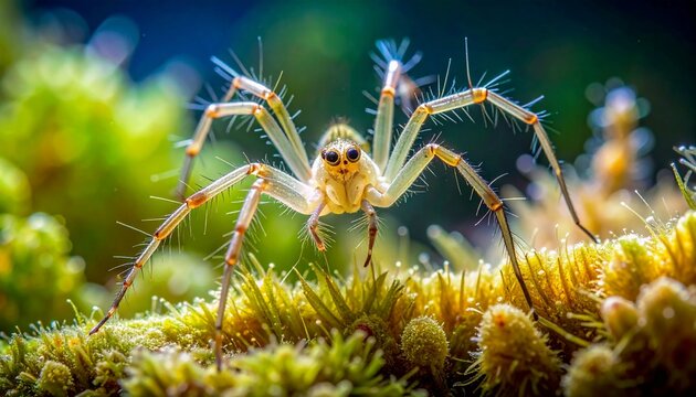 Close-up of long-legged sea spider clinging to hydroid in natural habitat