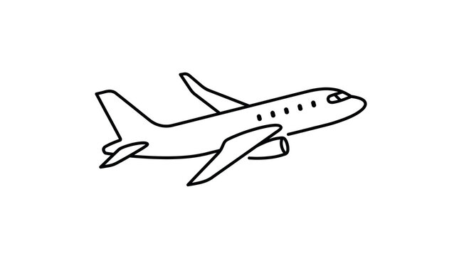 Minimalist Airplane Line Art Icon, Simple Black Outline of a Passenger Jet in Flight for Travel and Aviation Design
