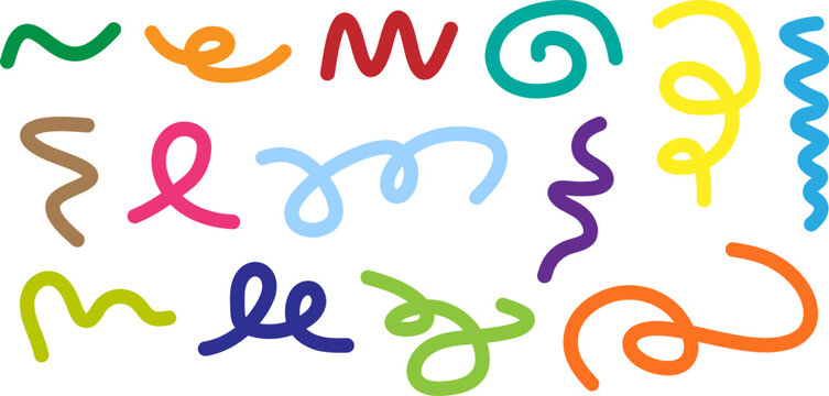 A vibrant collection of hand-drawn abstract scribble lines in various shapes and colors. Perfect for modern design projects, backgrounds, creative assets, and playful visual compositions.