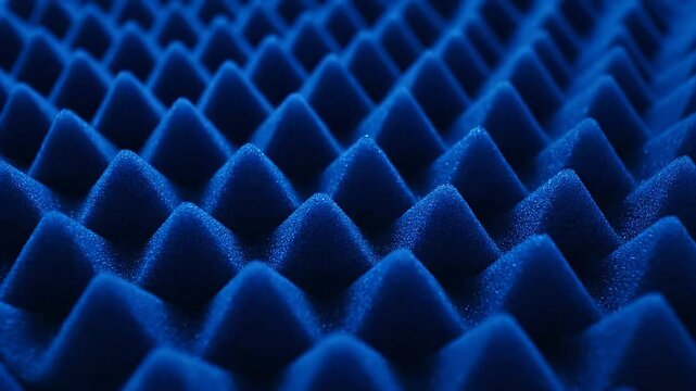 A blue acoustic foam pattern with repeating pyramids showing texture and depth while creating a sense of quiet calm