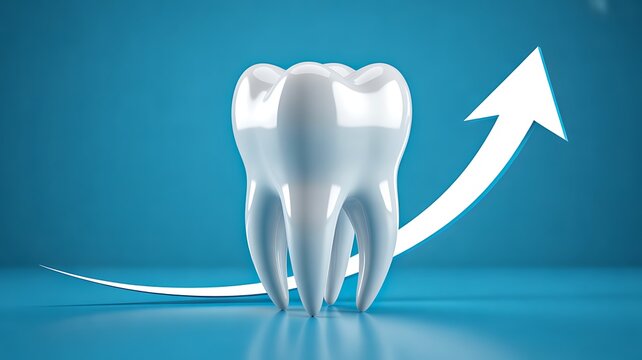  Healthy white tooth with upward arrow concept for dental care whitening and oral hygiene improvement