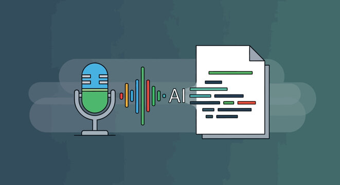 Artificial Intelligence Audio to Text Transcription Concept.