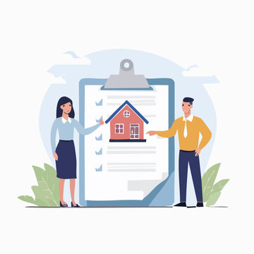 Real Estate Agents Presenting House on Clipboard